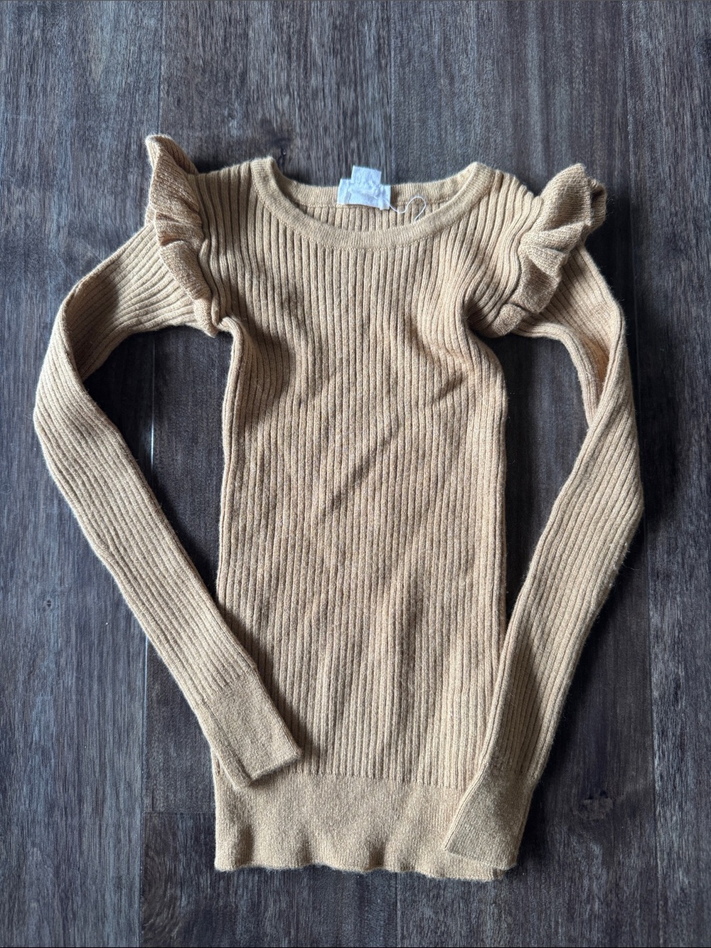 Jamie Kay Tan Ribbed Ruffle Long Sleeve Top